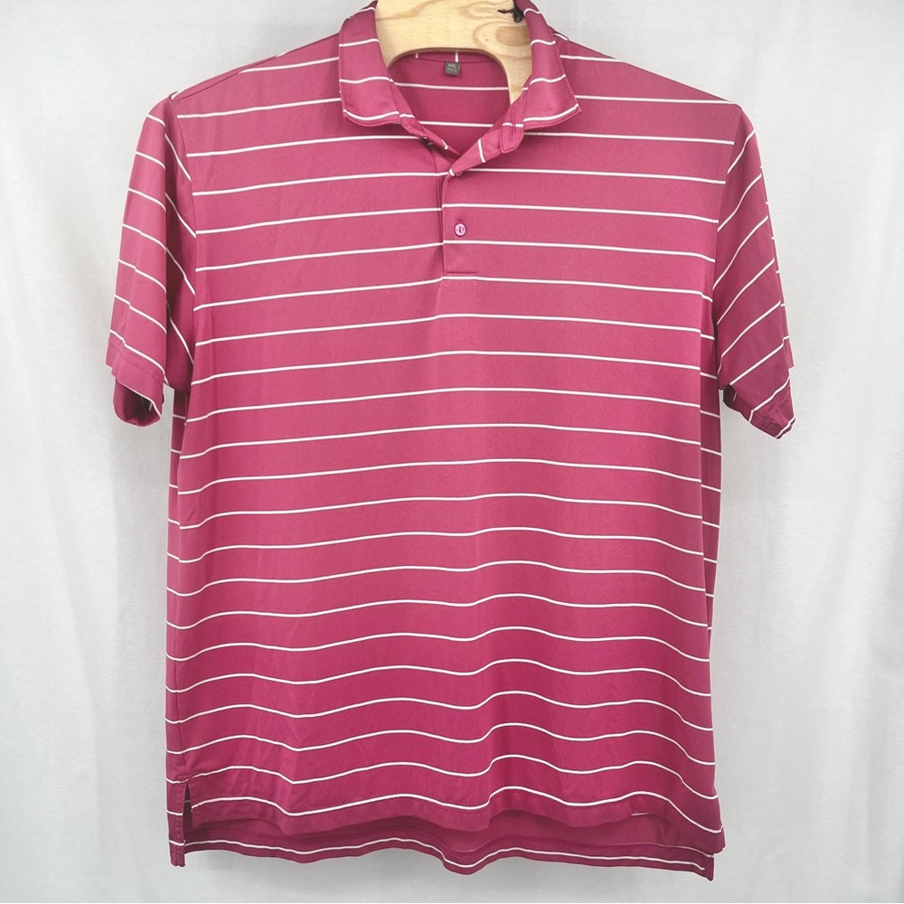Peter Millar Summer Comfort Polo Mens 2XL Purple Striped Golfing Short Sleeve.